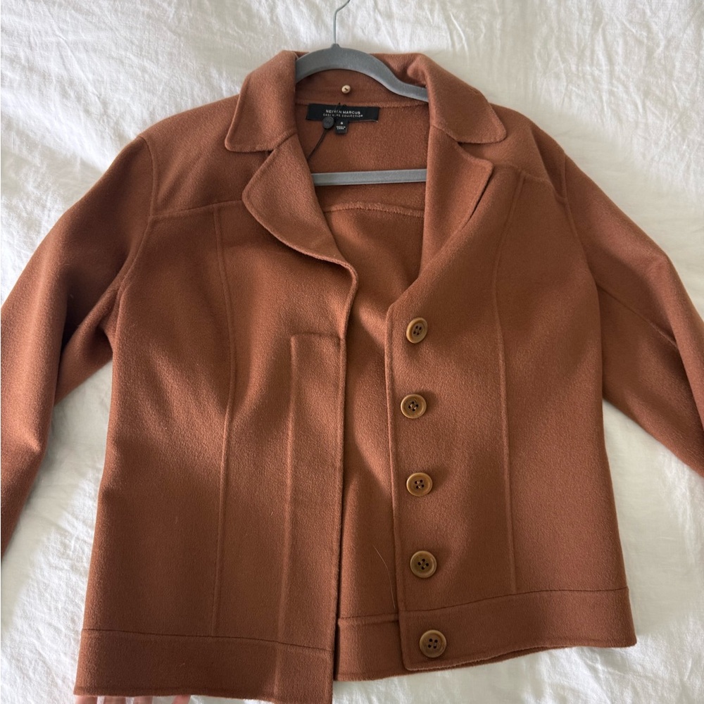 Neiman Marcus Tan Blazer with Button Detail